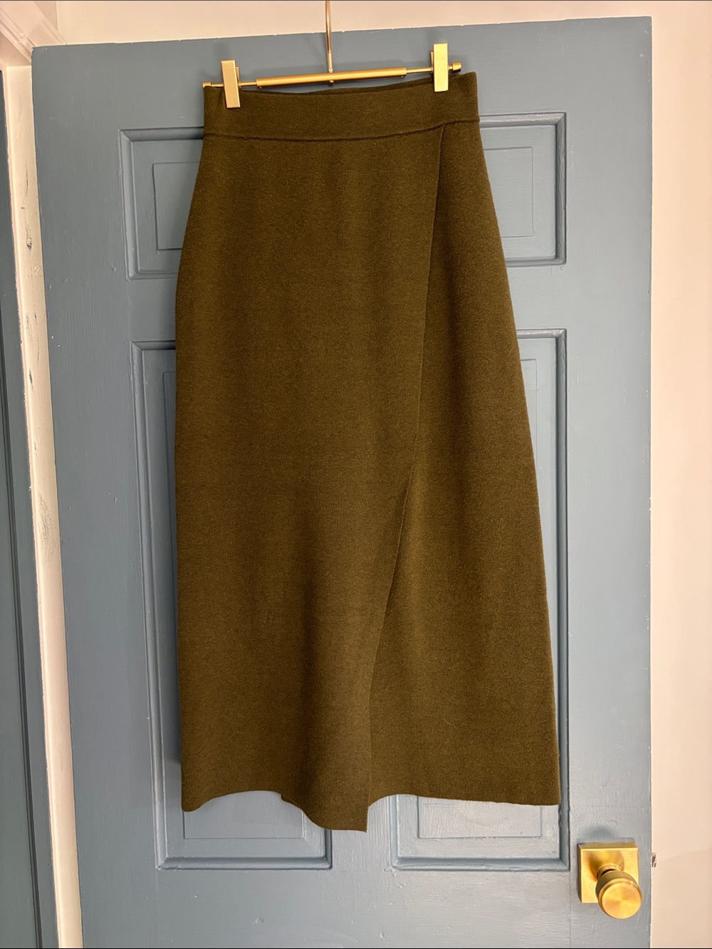 a new day Olive Green Midi Skirt - Sleek High Waist